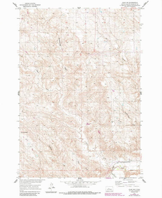 Classic USGS Oahe SW South Dakota 7.5'x7.5' Topo Map Image