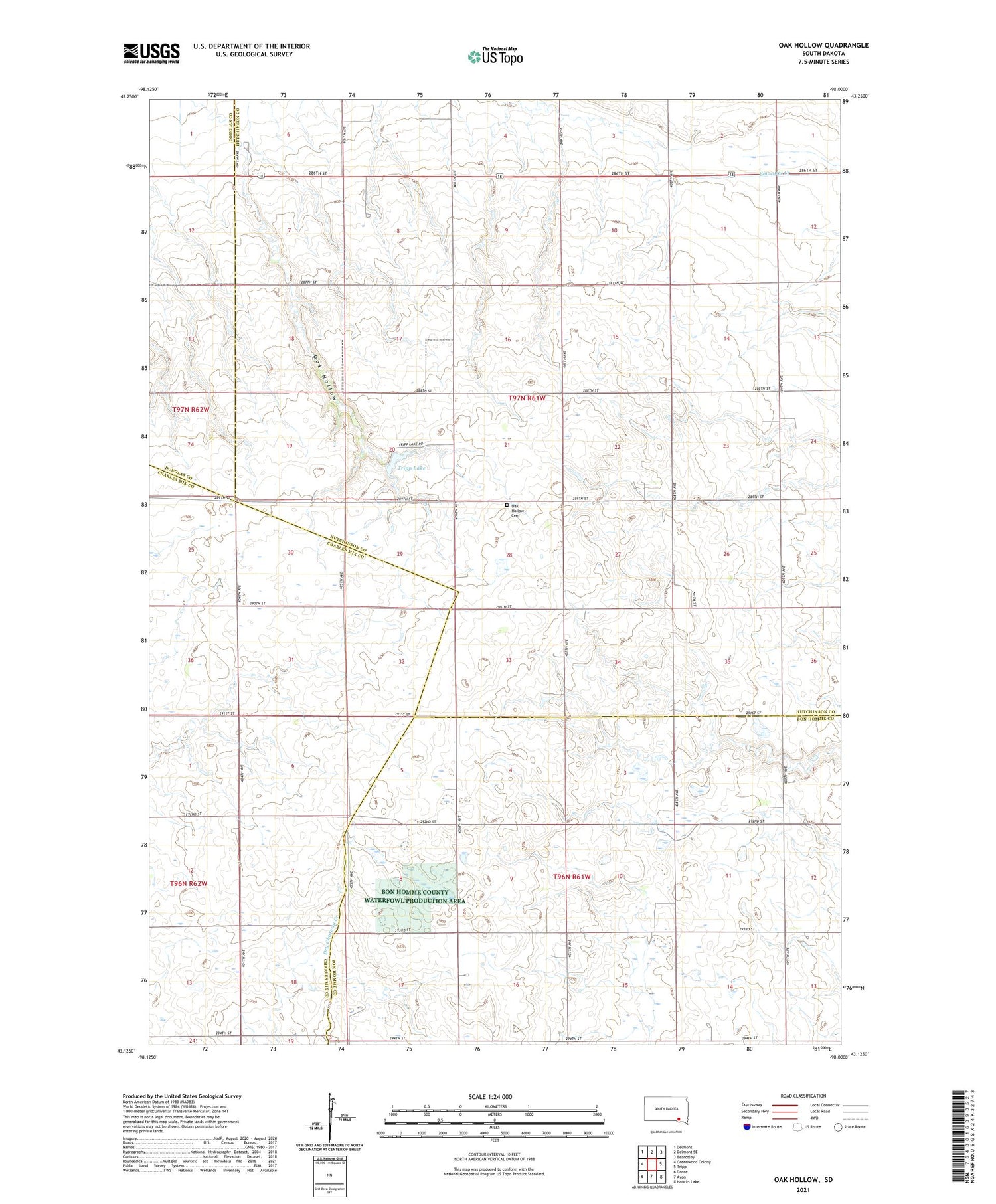 Oak Hollow South Dakota US Topo Map Image