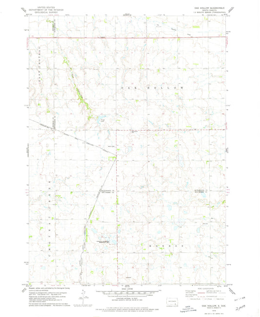 Classic USGS Oak Hollow South Dakota 7.5'x7.5' Topo Map Image