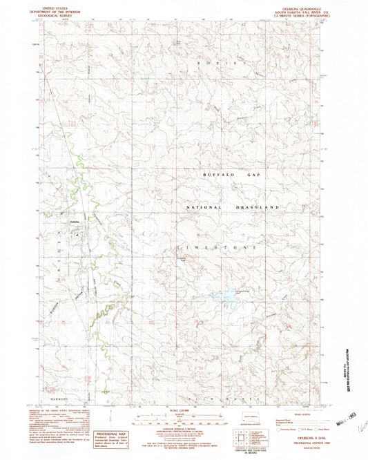 Classic USGS Oelrichs South Dakota 7.5'x7.5' Topo Map Image