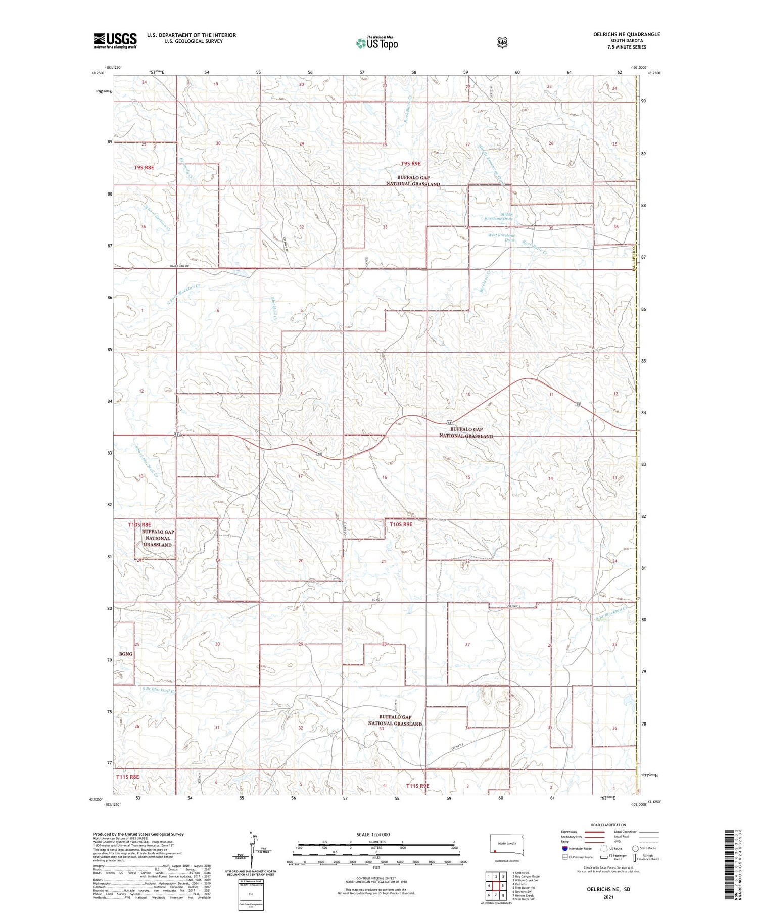 Oelrichs NE South Dakota US Topo Map Image