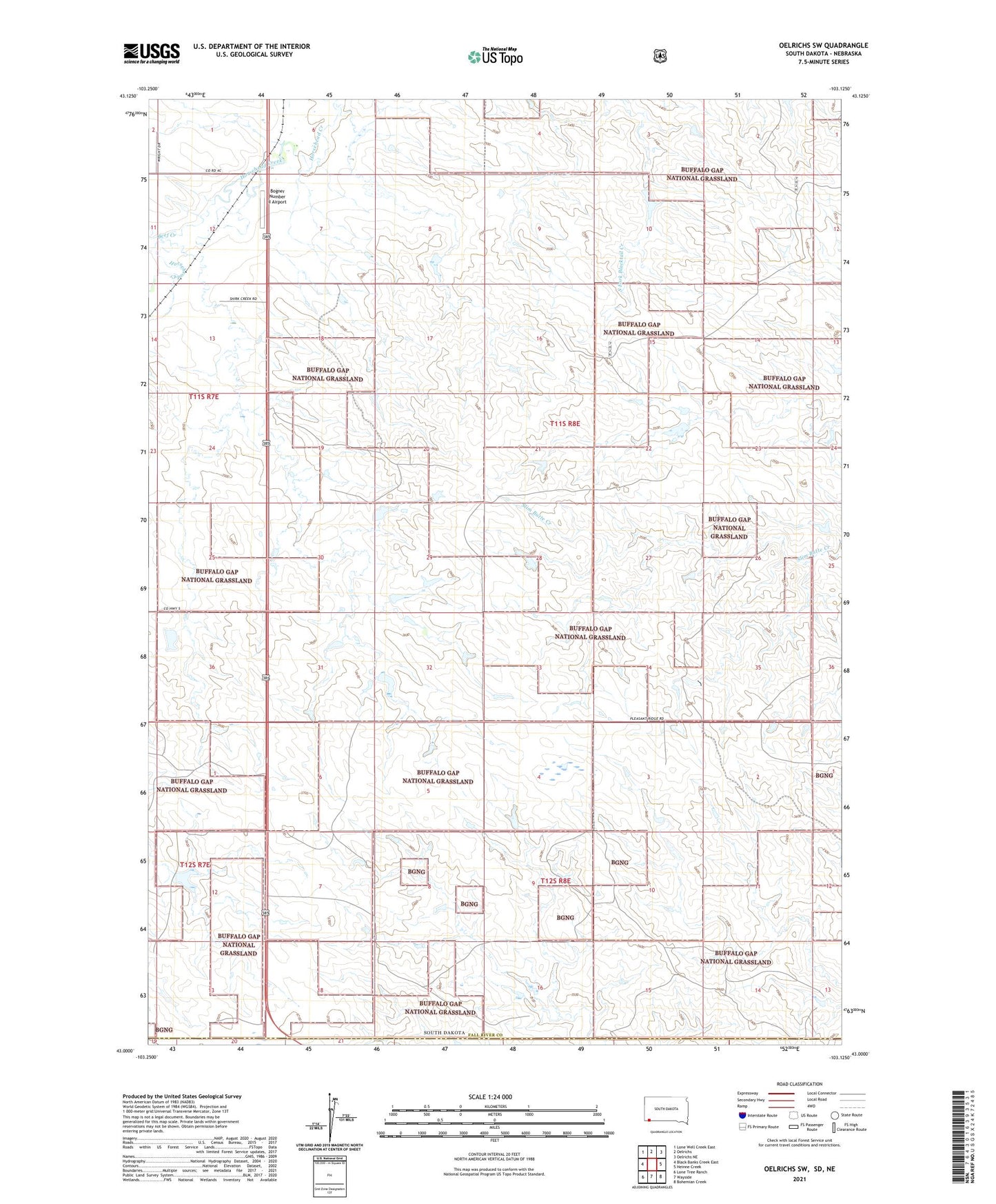 Oelrichs SW South Dakota US Topo Map Image