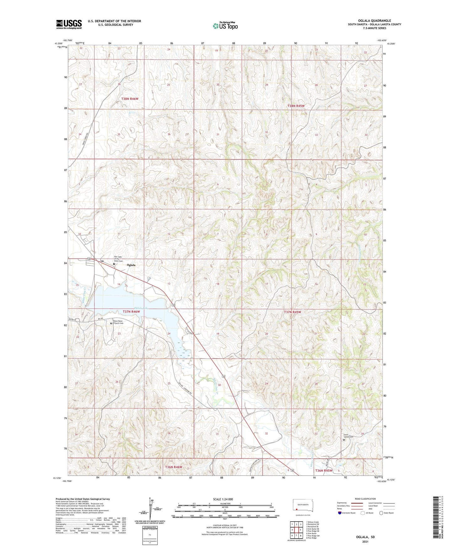Oglala South Dakota US Topo Map Image