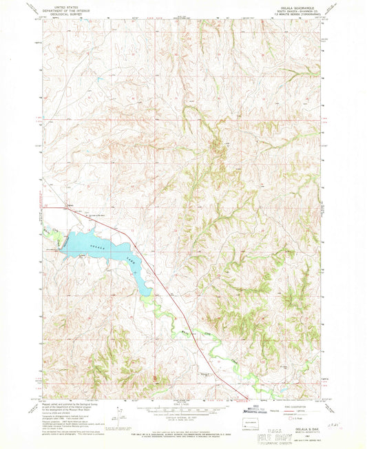 Classic USGS Oglala South Dakota 7.5'x7.5' Topo Map Image