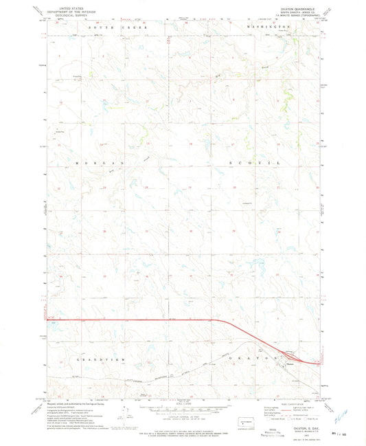 Classic USGS Okaton South Dakota 7.5'x7.5' Topo Map Image