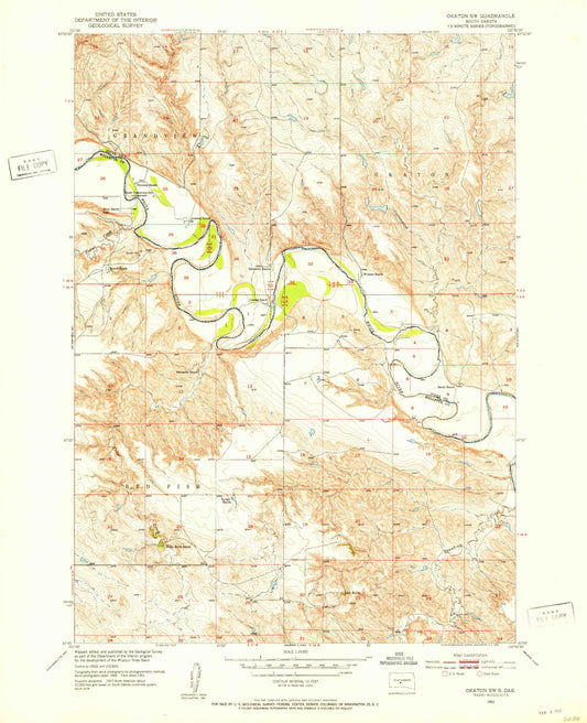 Classic USGS Okaton SW South Dakota 7.5'x7.5' Topo Map Image
