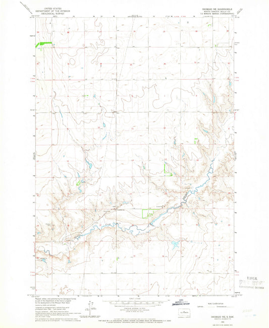 Classic USGS Okobojo NE South Dakota 7.5'x7.5' Topo Map Image