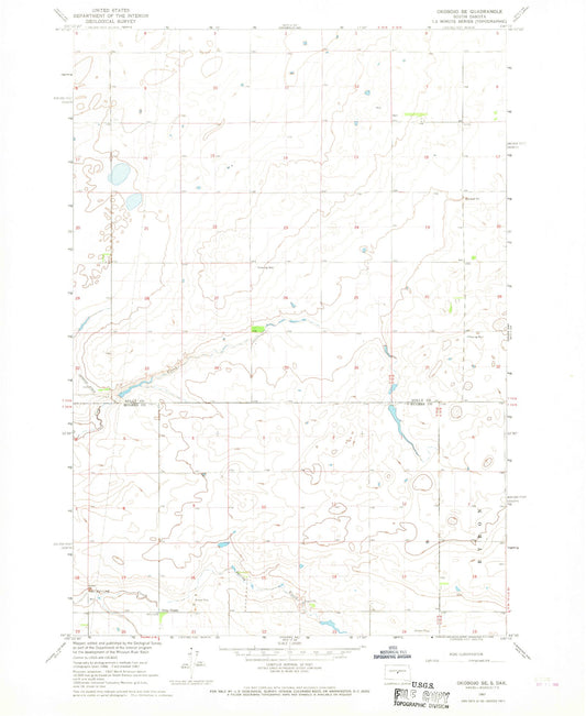 Classic USGS Okobojo SE South Dakota 7.5'x7.5' Topo Map Image