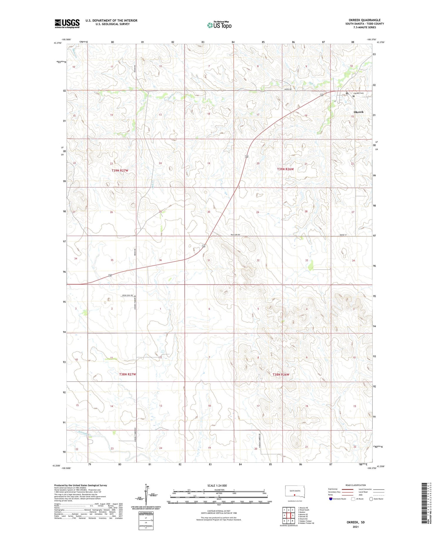 Okreek South Dakota US Topo Map Image