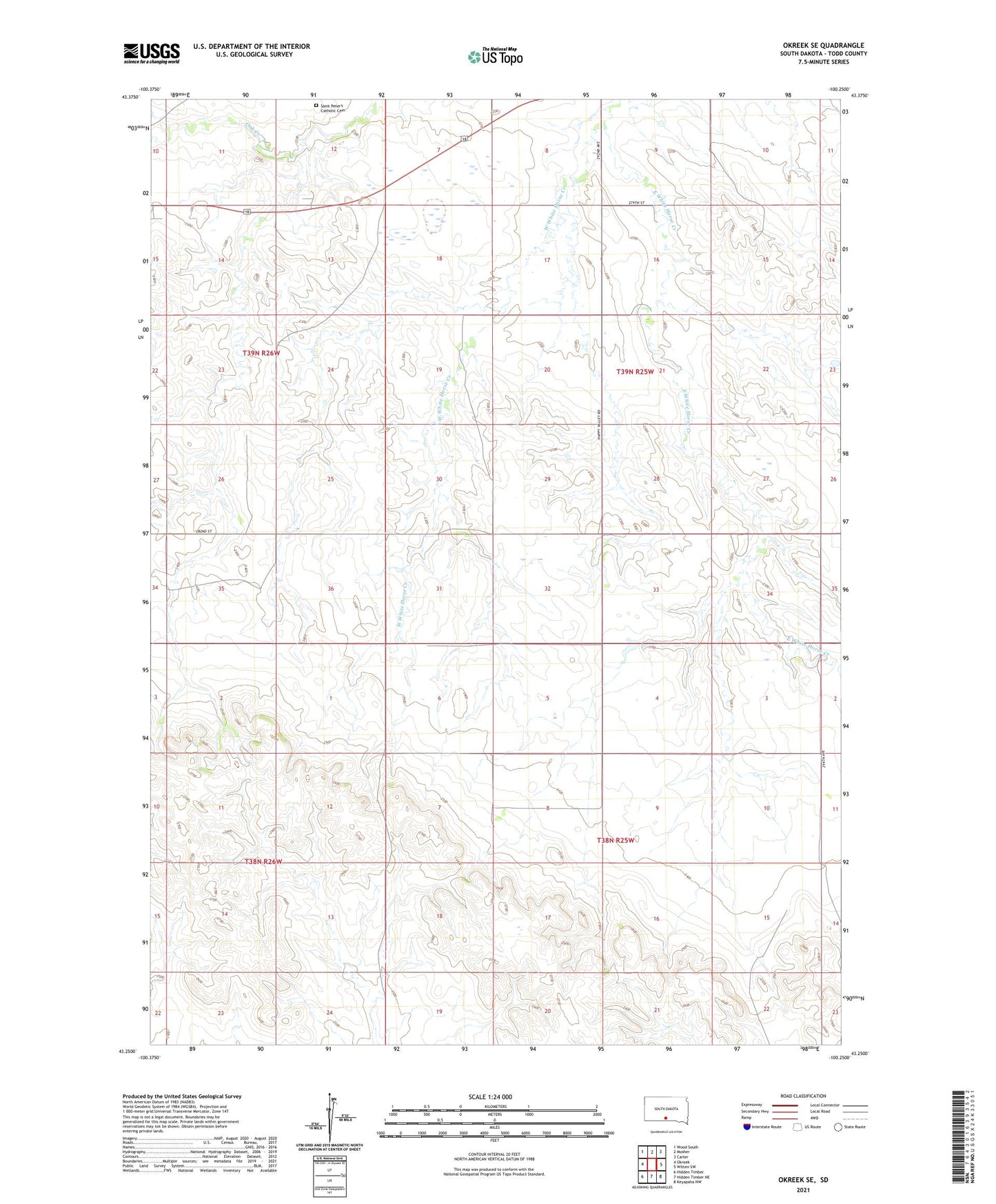 Okreek SE South Dakota US Topo Map Image