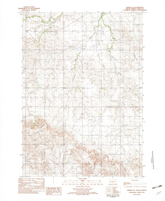 Classic USGS Okreek SE South Dakota 7.5'x7.5' Topo Map Image