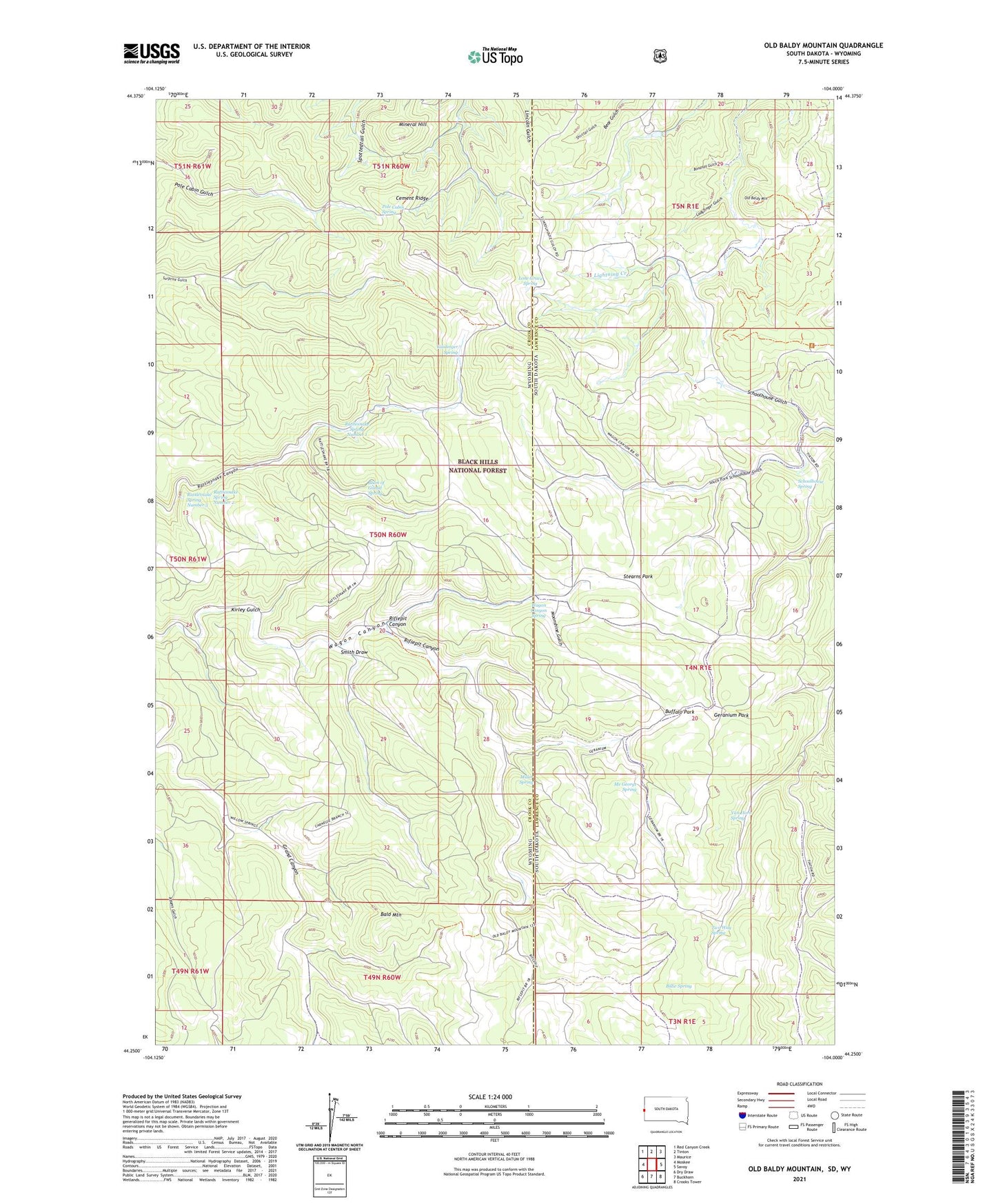 Old Baldy Mountain South Dakota US Topo Map Image