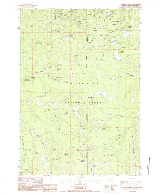 Classic USGS Old Baldy Mountain South Dakota 7.5'x7.5' Topo Map Image