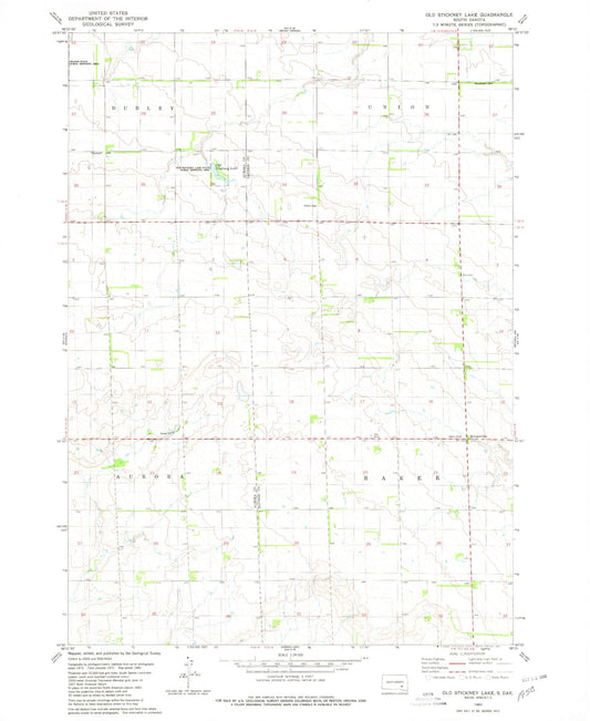 Classic USGS Old Stickney Lake South Dakota 7.5'x7.5' Topo Map Image