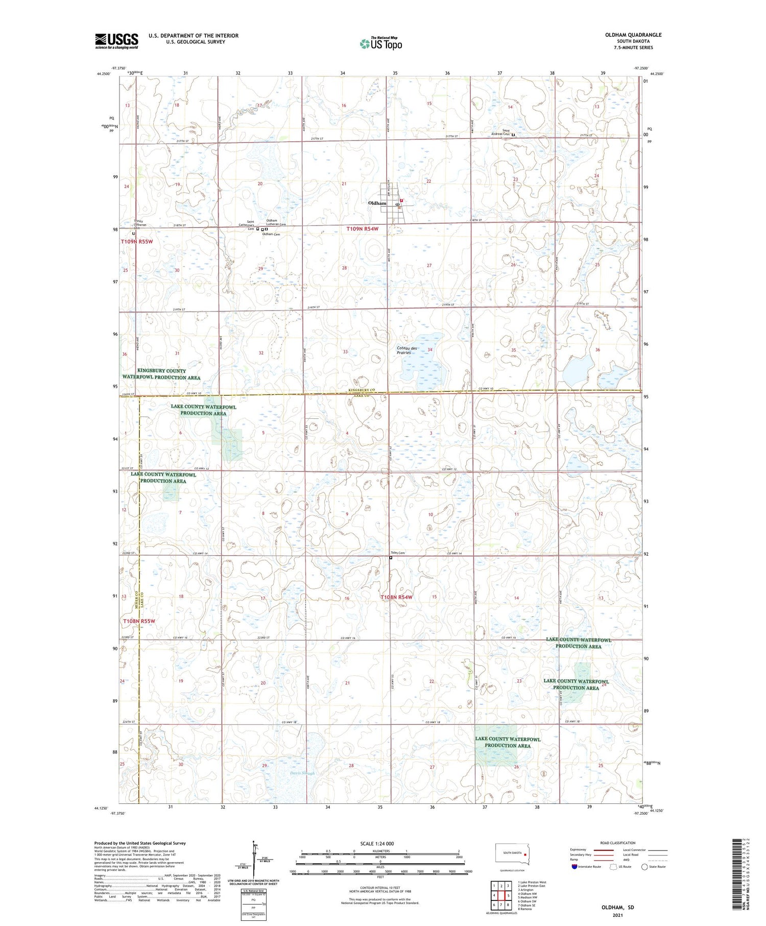 Oldham South Dakota US Topo Map Image