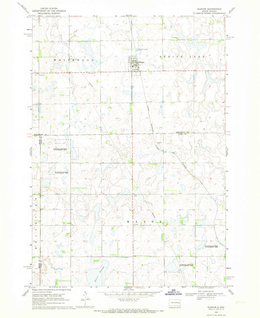 Classic USGS Oldham South Dakota 7.5'x7.5' Topo Map Image