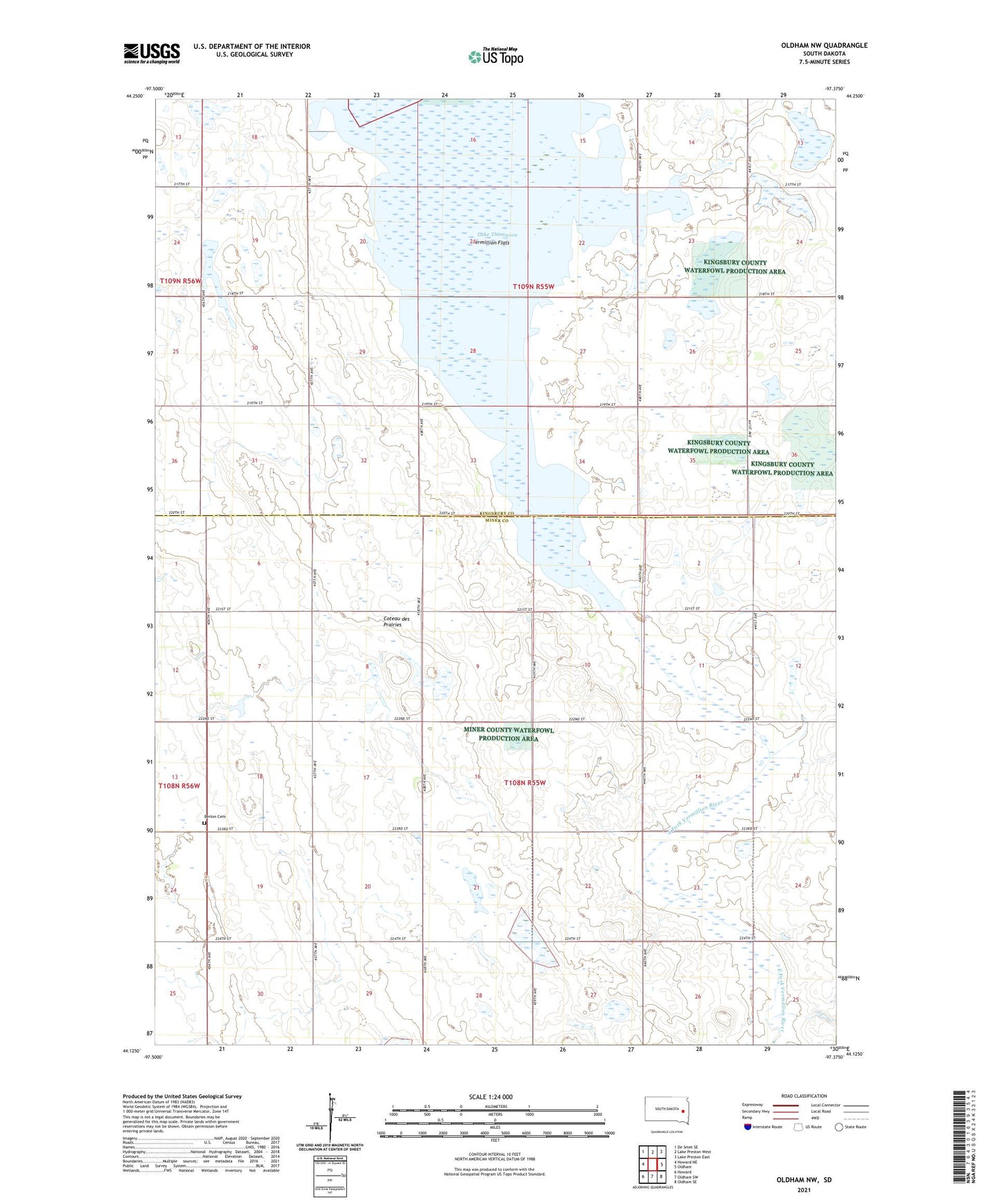 Oldham NW South Dakota US Topo Map Image