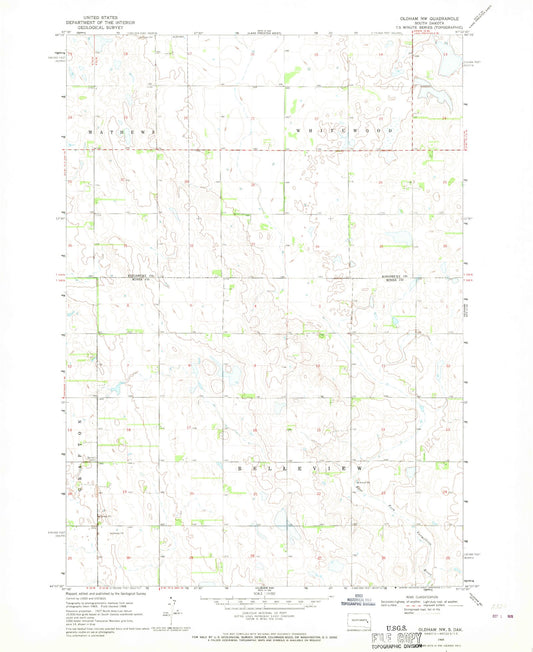 Classic USGS Oldham NW South Dakota 7.5'x7.5' Topo Map Image