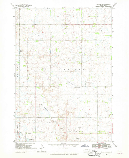 Classic USGS Oldham SE South Dakota 7.5'x7.5' Topo Map Image