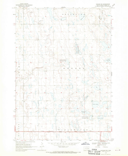 Classic USGS Oldham SW South Dakota 7.5'x7.5' Topo Map Image