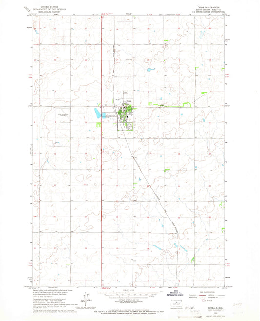 Classic USGS Onaka South Dakota 7.5'x7.5' Topo Map Image