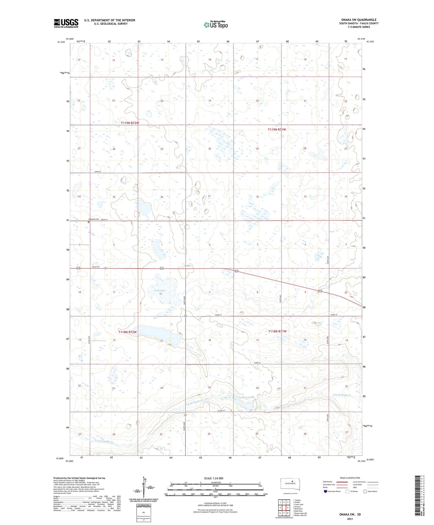 Onaka SW South Dakota US Topo Map Image