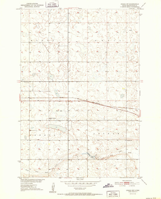 Classic USGS Onaka SW South Dakota 7.5'x7.5' Topo Map Image