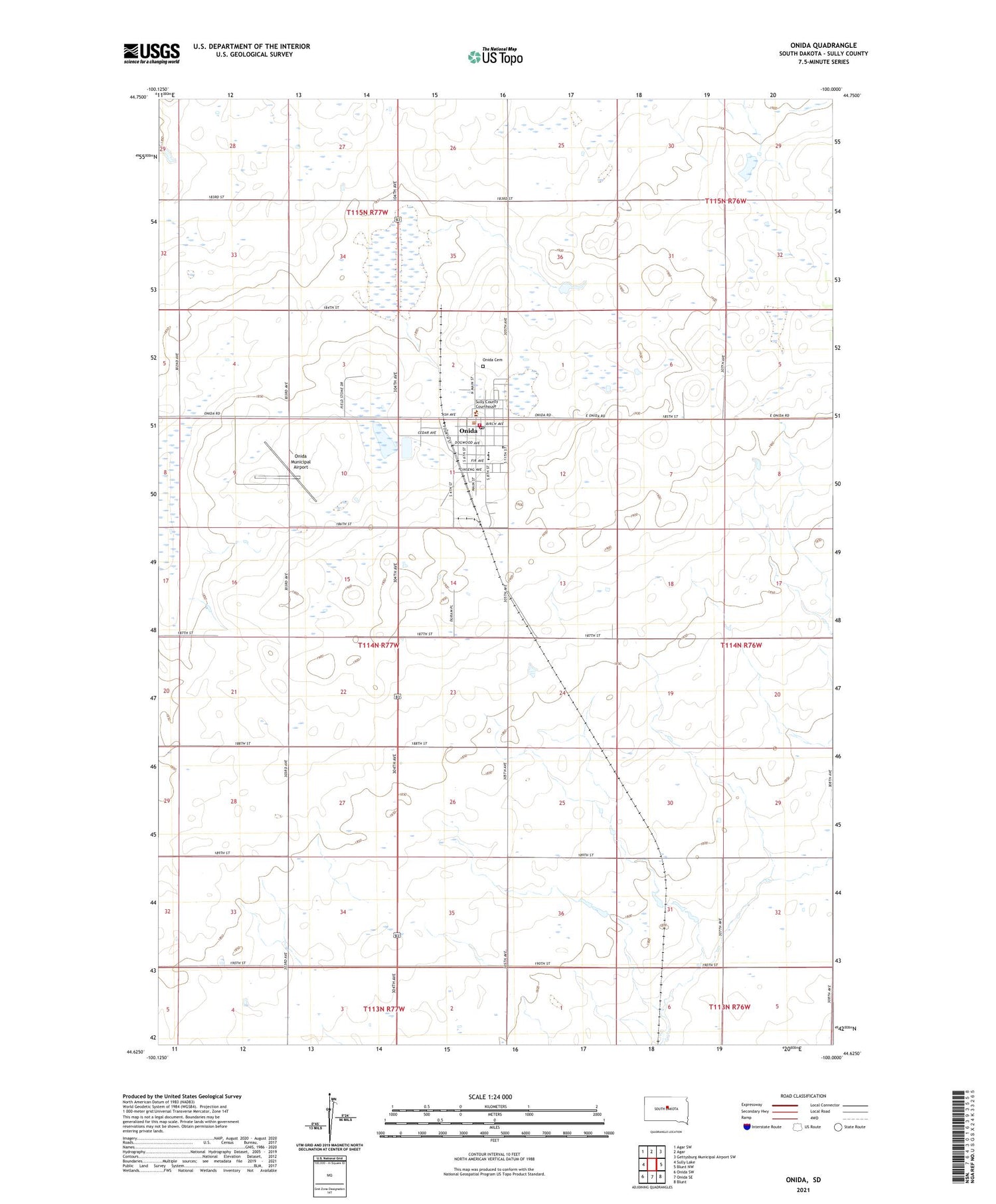 Onida South Dakota US Topo Map Image