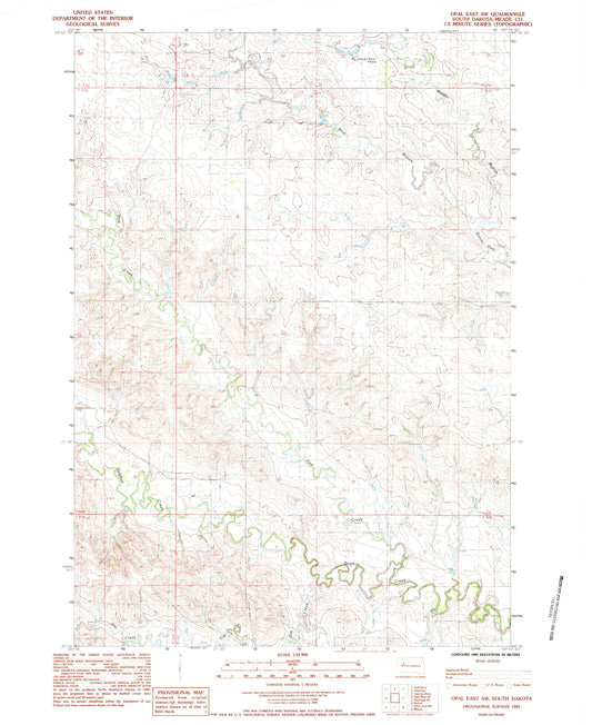 Classic USGS Opal East SW South Dakota 7.5'x7.5' Topo Map Image