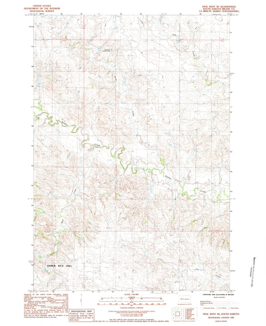 Classic USGS Opal West SE South Dakota 7.5'x7.5' Topo Map Image