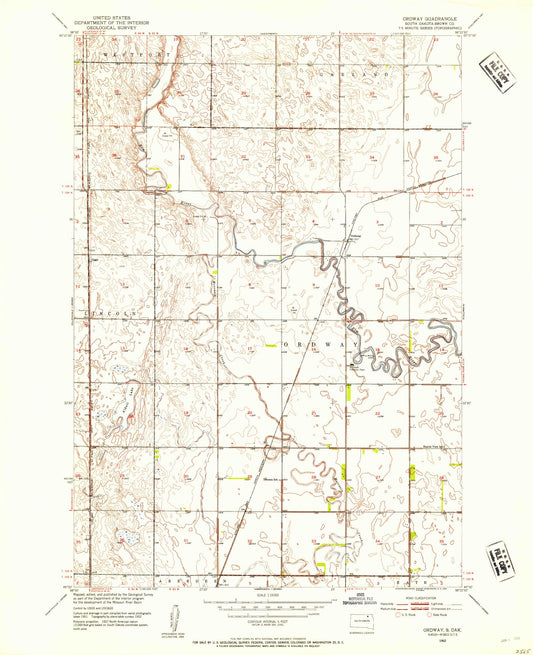 Classic USGS Ordway South Dakota 7.5'x7.5' Topo Map Image