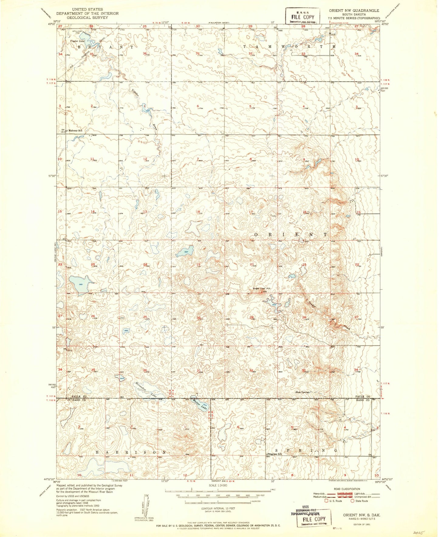Classic USGS Orient NW South Dakota 7.5'x7.5' Topo Map Image