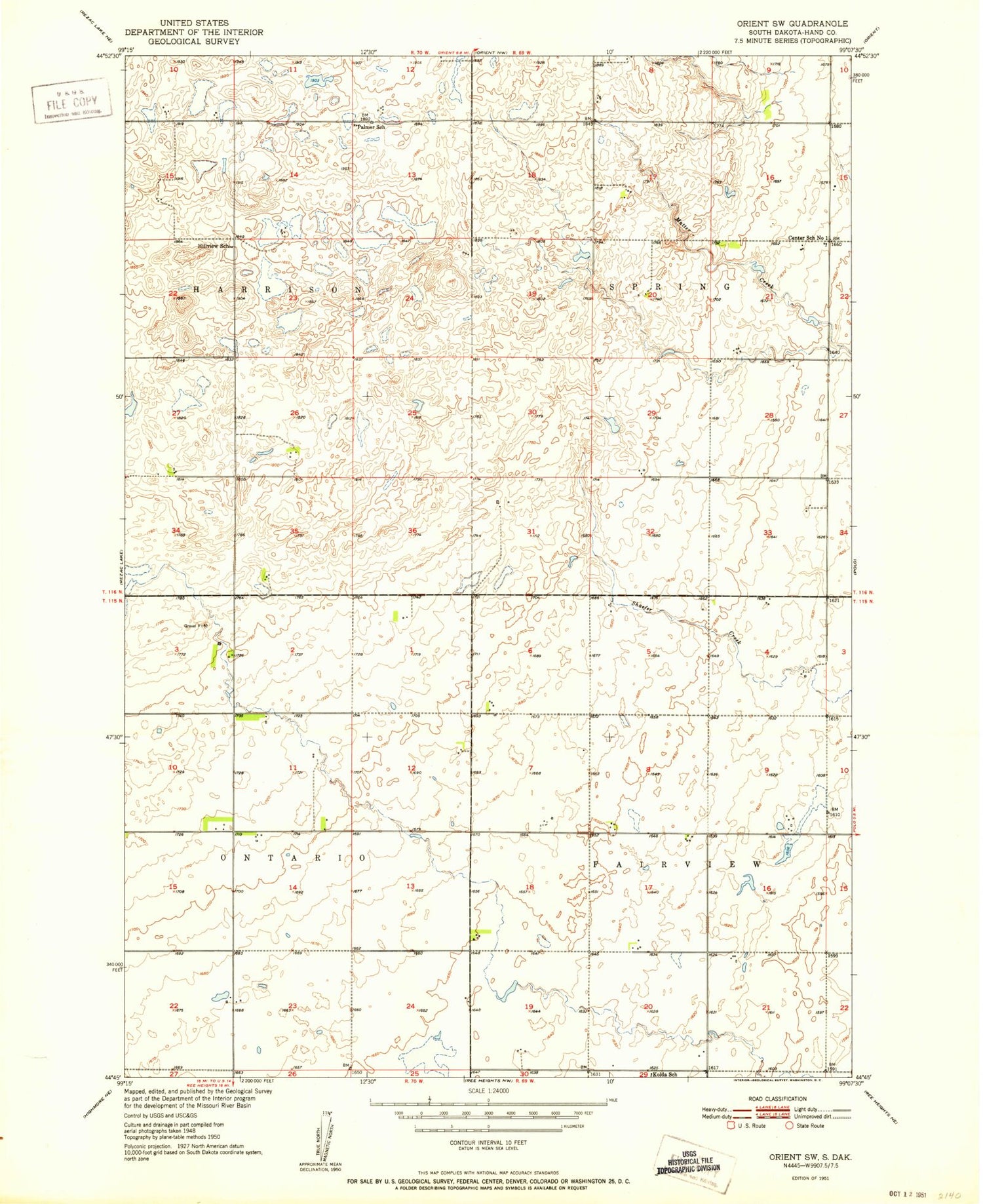 Classic USGS Orient SW South Dakota 7.5'x7.5' Topo Map Image