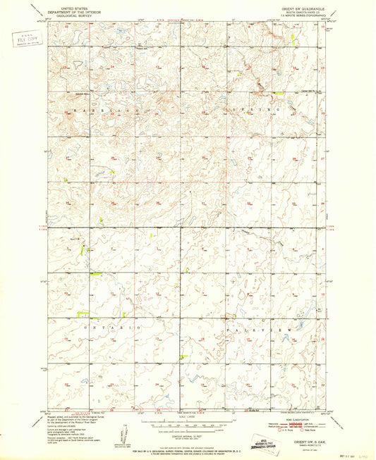 Classic USGS Orient SW South Dakota 7.5'x7.5' Topo Map Image