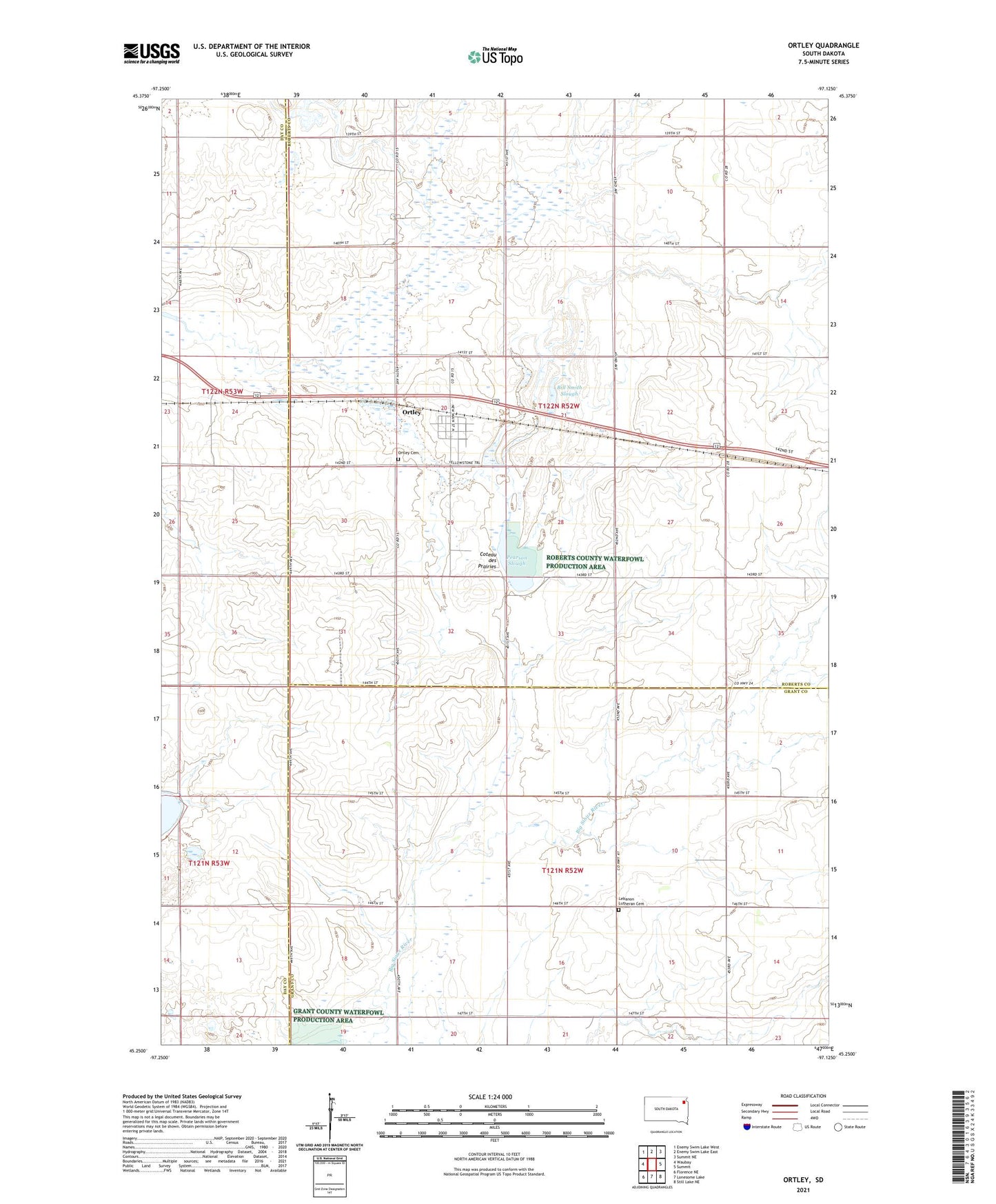 Ortley South Dakota US Topo Map Image