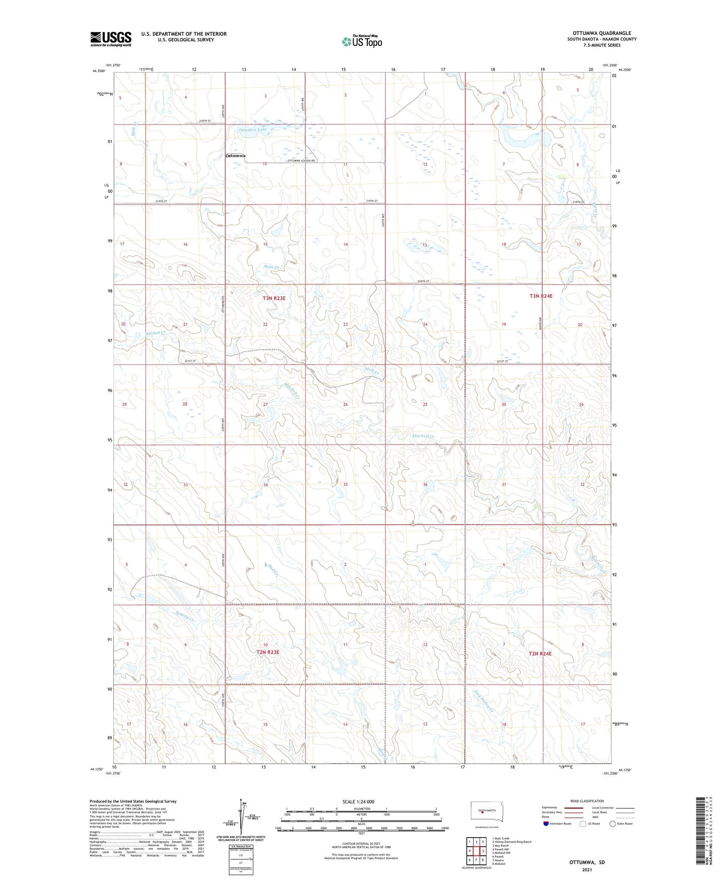 Ottumwa South Dakota US Topo Map Image