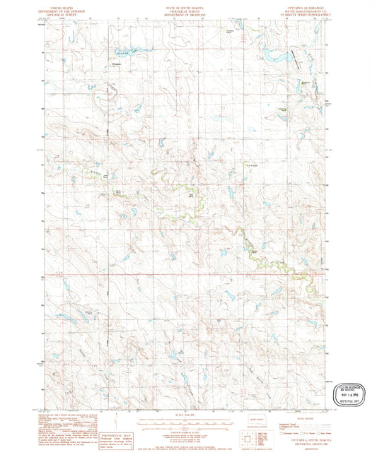 Classic USGS Ottumwa South Dakota 7.5'x7.5' Topo Map Image