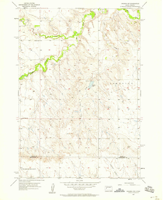Classic USGS Owanka NW South Dakota 7.5'x7.5' Topo Map Image