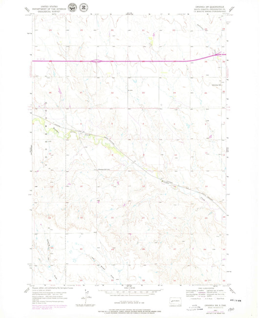 Classic USGS Owanka SW South Dakota 7.5'x7.5' Topo Map Image