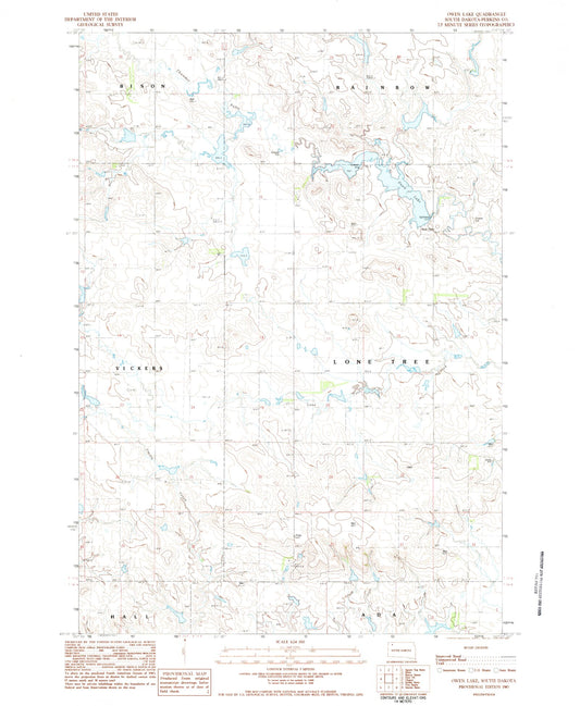 Classic USGS Owen Lake South Dakota 7.5'x7.5' Topo Map Image