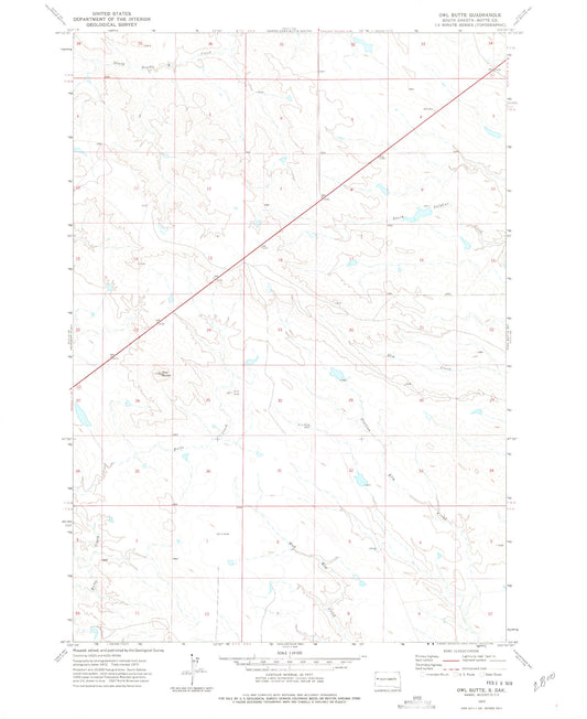 Classic USGS Owl Butte South Dakota 7.5'x7.5' Topo Map Image
