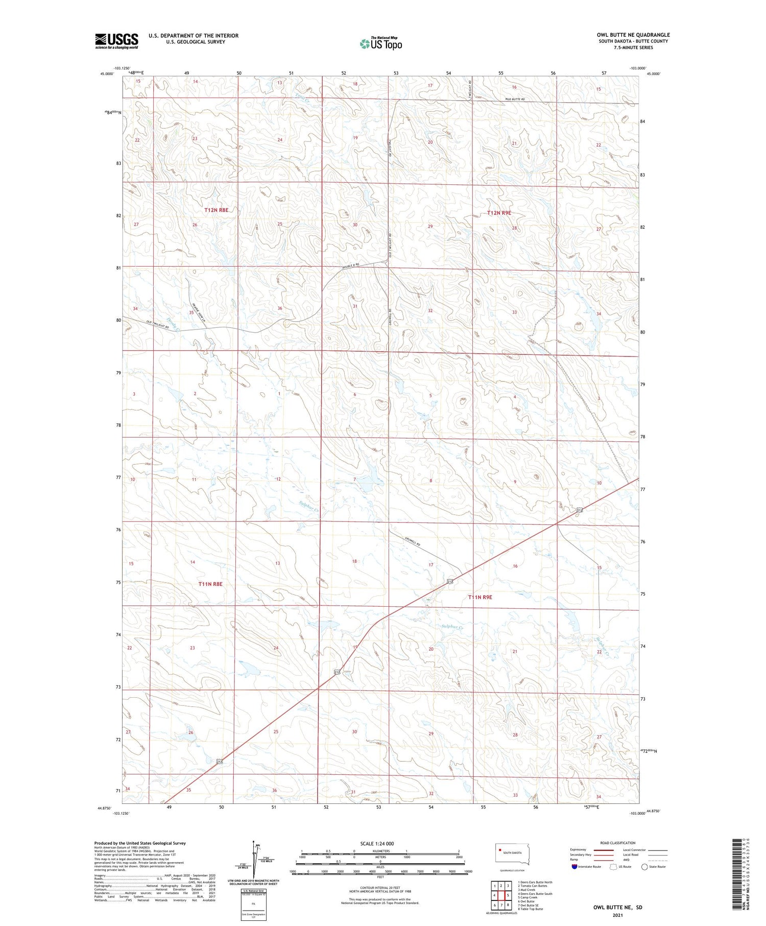 Owl Butte NE South Dakota US Topo Map Image