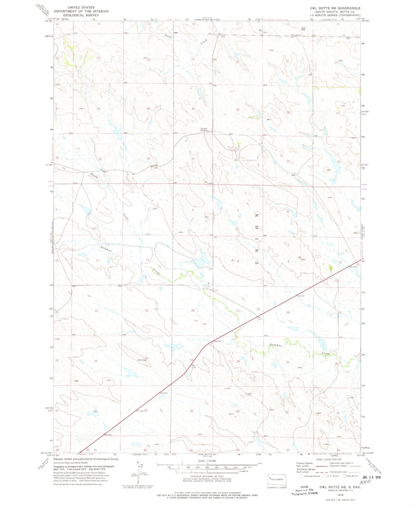 Classic USGS Owl Butte NE South Dakota 7.5'x7.5' Topo Map Image