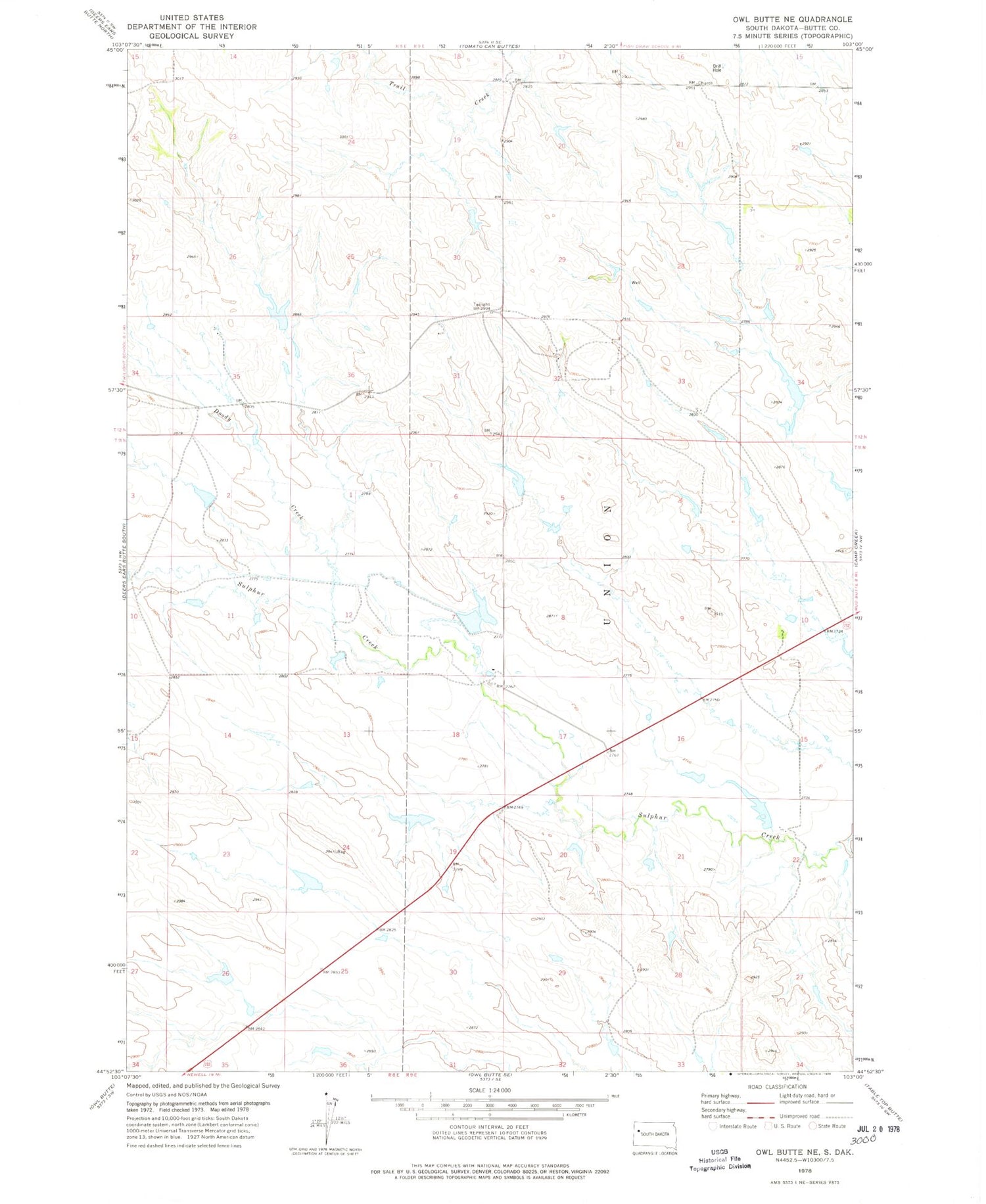 Classic USGS Owl Butte NE South Dakota 7.5'x7.5' Topo Map Image