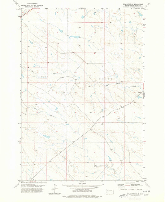 Classic USGS Owl Butte SE South Dakota 7.5'x7.5' Topo Map Image