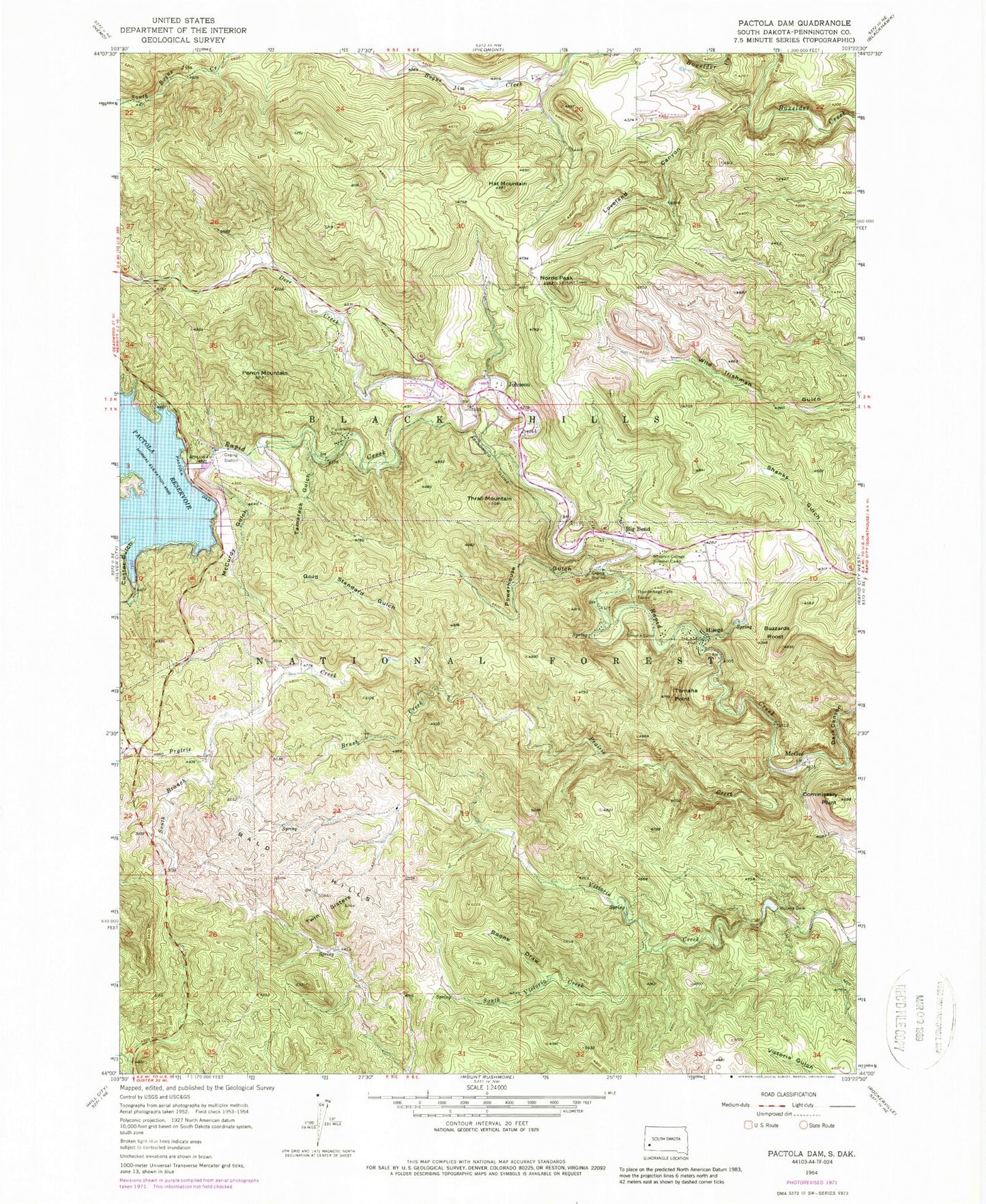 Classic USGS Pactola Dam South Dakota 7.5'x7.5' Topo Map Image