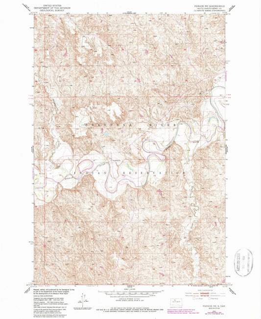 Classic USGS Parade NE South Dakota 7.5'x7.5' Topo Map Image