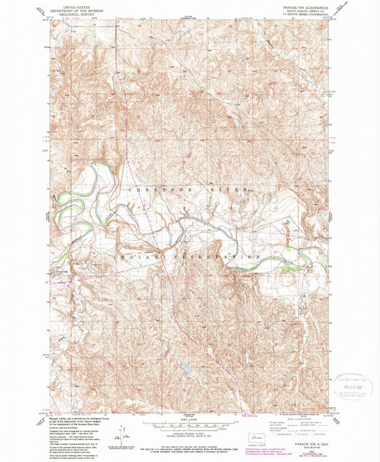 Classic USGS Parade NW South Dakota 7.5'x7.5' Topo Map Image