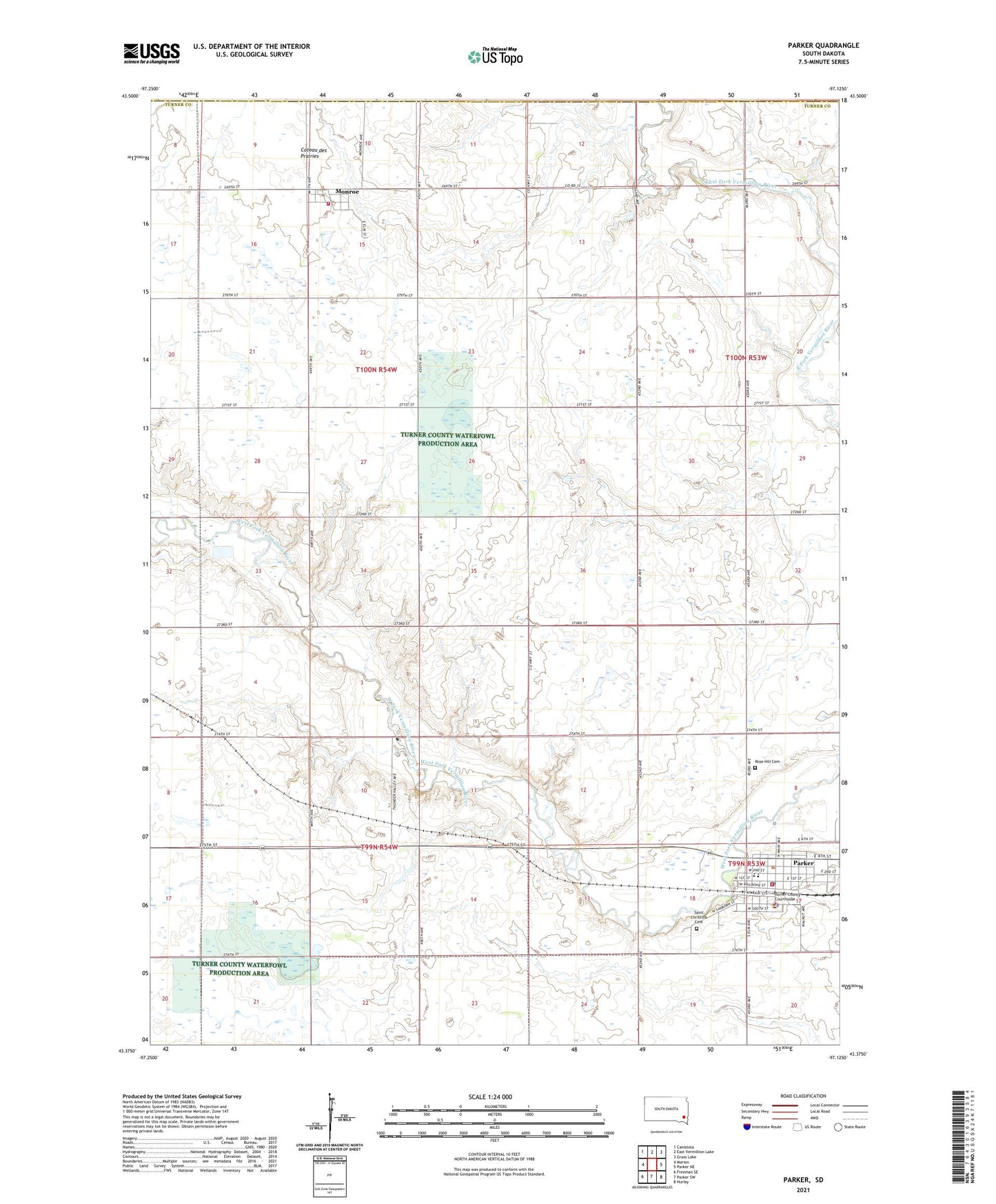 Parker South Dakota US Topo Map Image