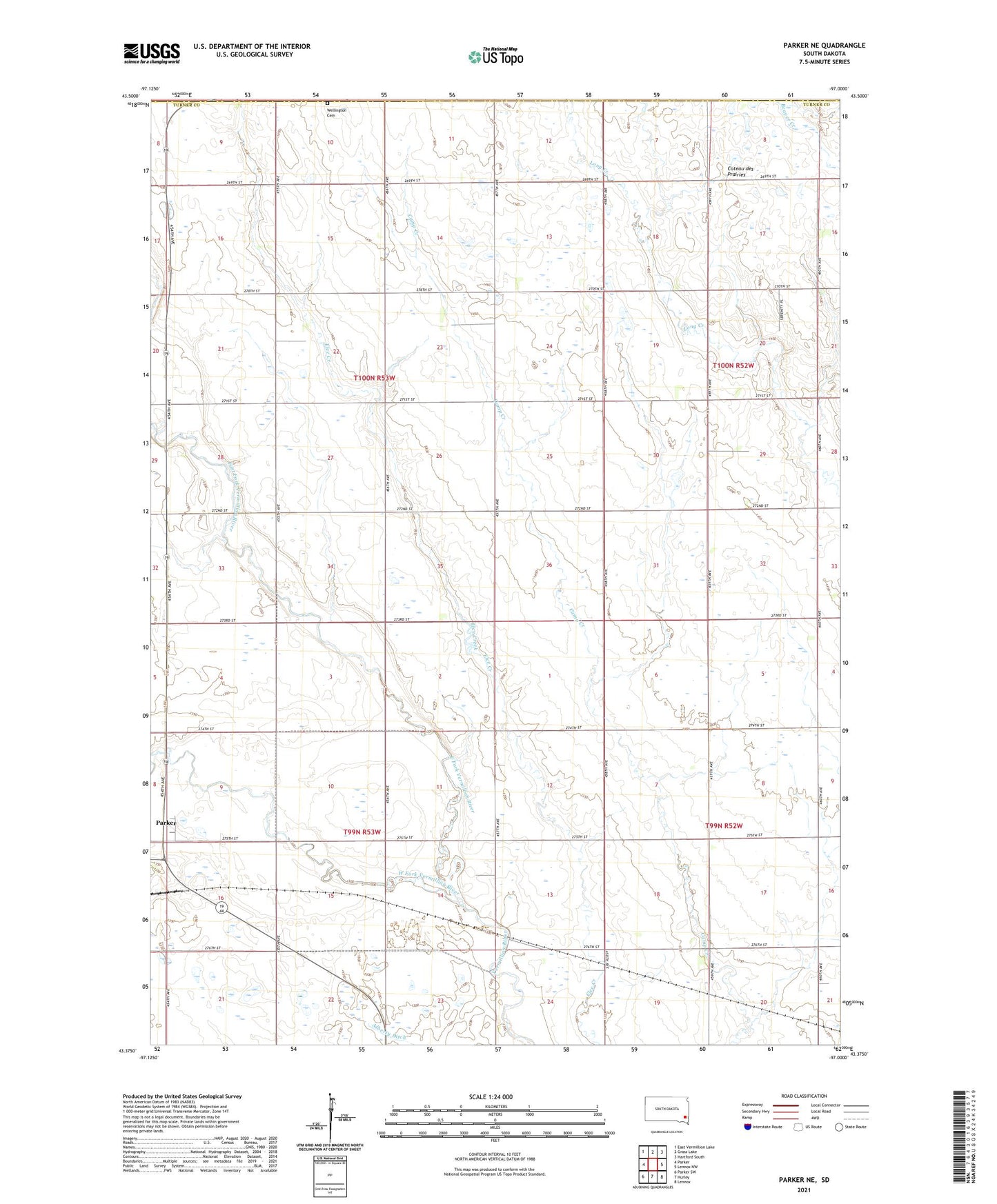 Parker NE South Dakota US Topo Map Image
